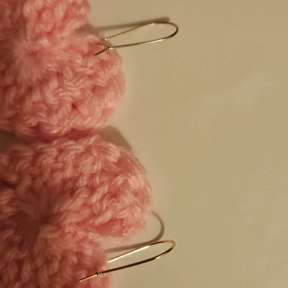 Handmade Crochet Acrylic Pink Heart Camera Earrings Charm Dangling Earrings